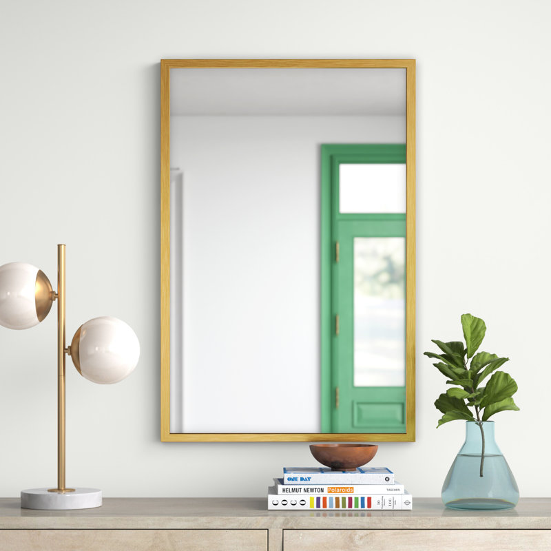 Bali Rectangle Metal Modern Wall Mirror, 36" x 24", Dark Gray