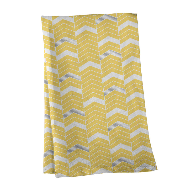 Stephenie Tea Towel Kitchen Towel, Yellow/Gray, Cotton Twill