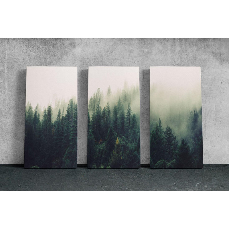 Reproduction d'art sur toile Triptych - Misty Forest Triptych, reproduction d'art sur toile, H 30 po x l 60 po