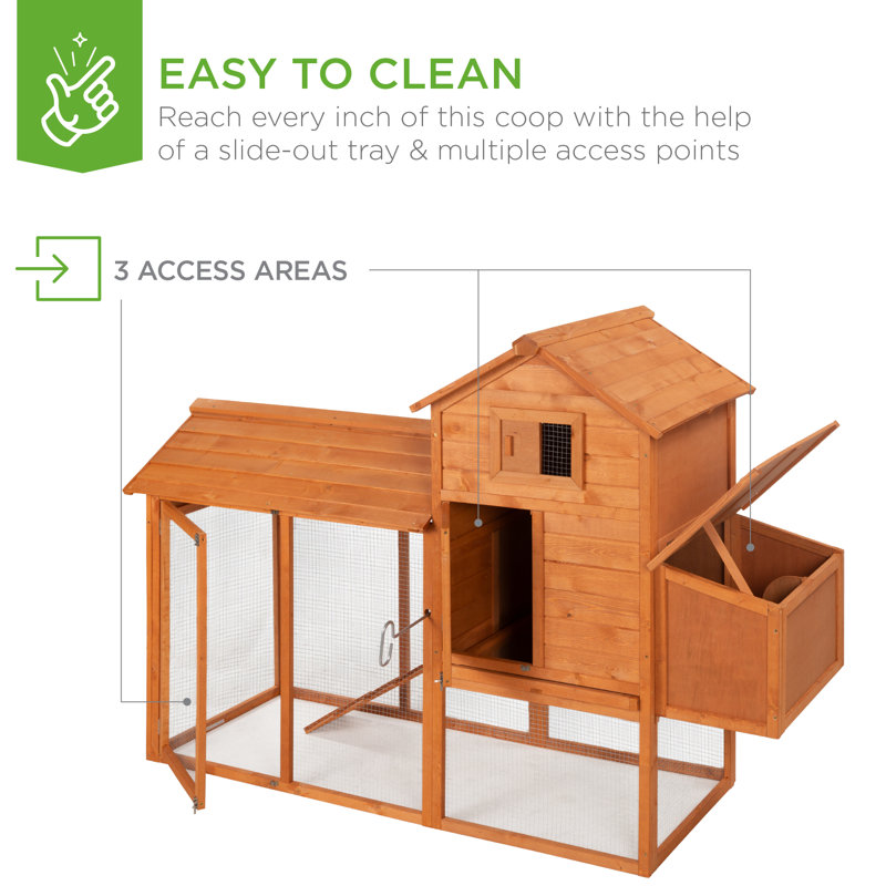 80in Natural Fir Wood Multi-Level Chicken Coop with Wire Fence