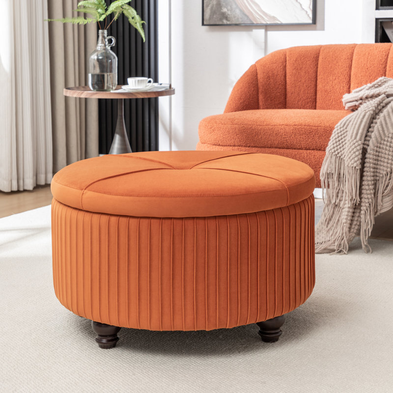 Repose-pieds rond avec rangement en velours Bula, Orange