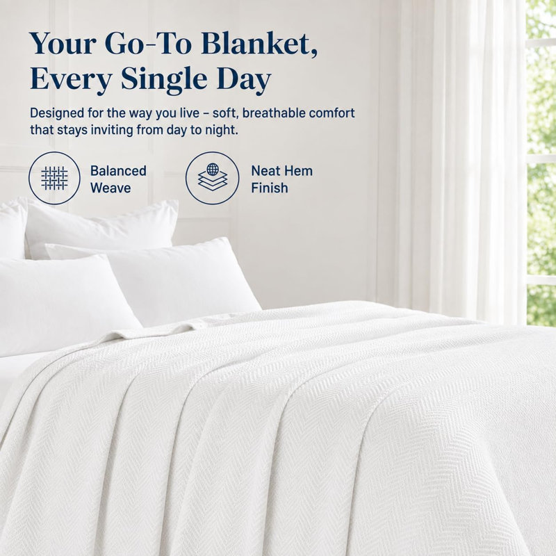 Couvertures Westbrooke pour lit Queen Size, 100 % coton à chevrons, blanches, Grand lit, White