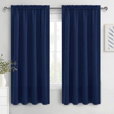 Navy Blue Blackout Curtains – Thermal Insulated, Room Darkening Rod Pocket Window Drapes (2 Panels)