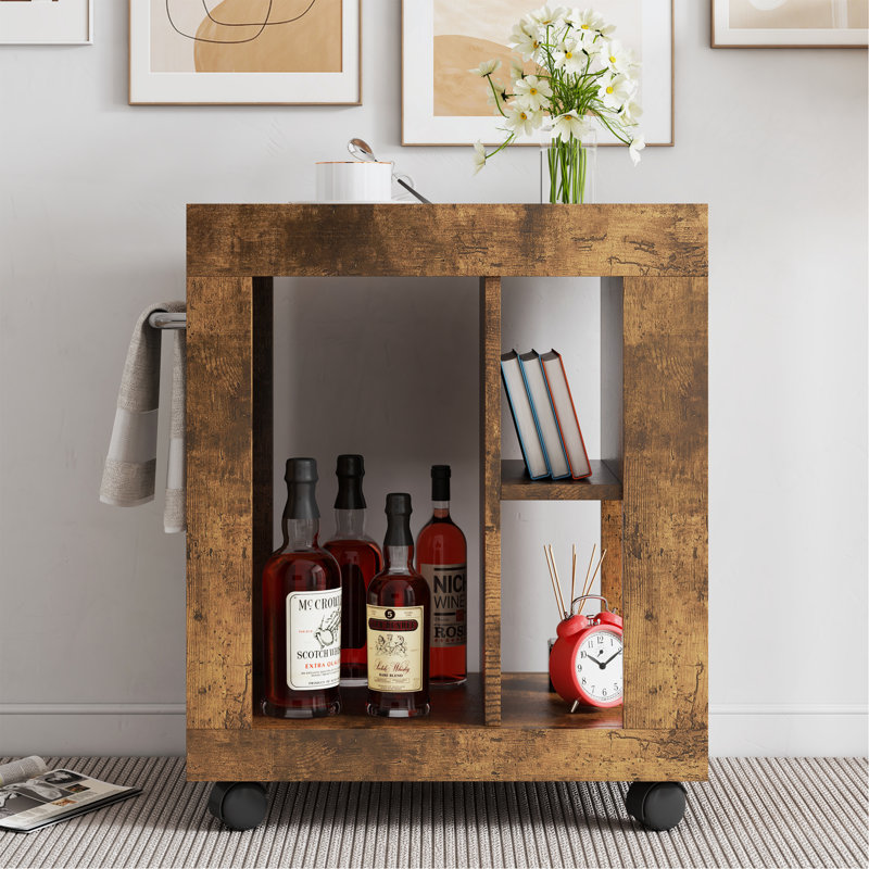 Armoire latérale de style moderne Mid-Century pour canapé, casier de rangement de chariot brun et tablette pour le salon.