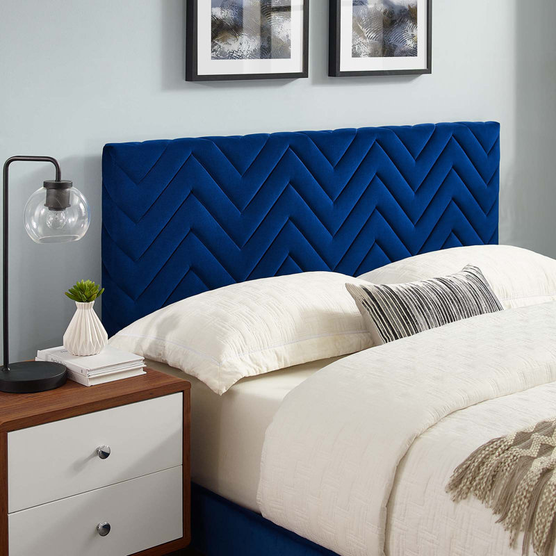 Lit plateforme en velours Leah, Grand, Bleu marine