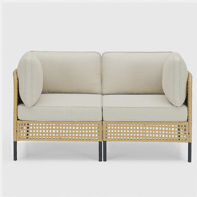 Ensemble de canapé modulaire d'extérieur en osier naturel avec coussins beige Boho