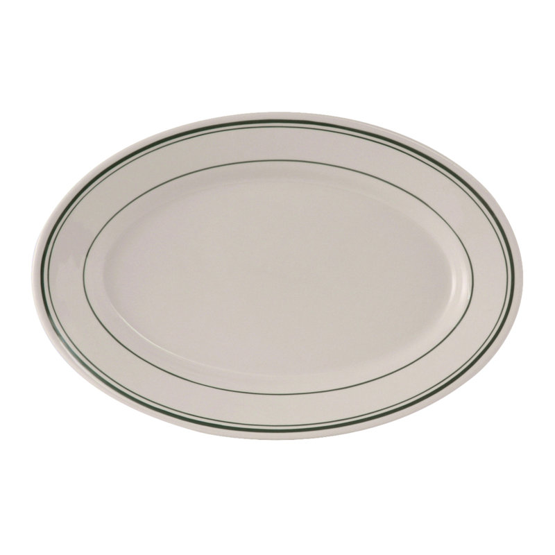 Tuxton Green Bay Ceramic Platter, 1" H x 14.13" W x 10.25" D