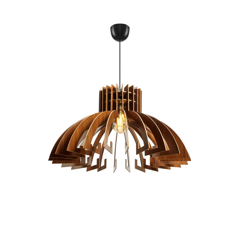 Élégant lustre couronne scandinave, couleur noyer, 21,7 po de diamètre | Hauteur réglable jusqu'à 25,6 po | Corps en panneau de fibres à densité moyenne de 0,1 po d'épaisseur, culot E27 de 40 W maximum | Parfait pour un décor champêtre et moderne, un luminaire élégant