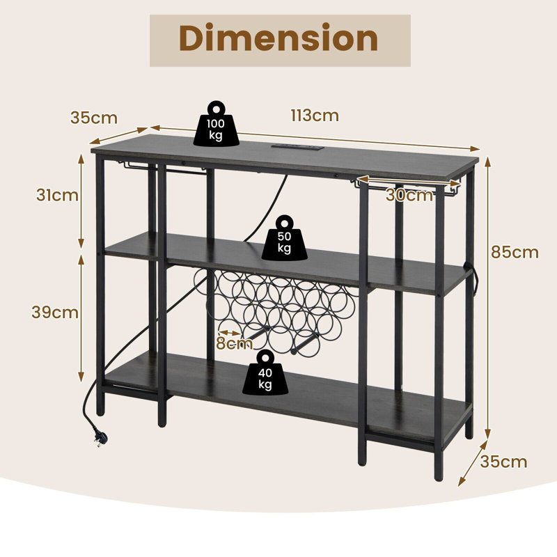 Ahseem Floor Wine Bottle & Glass Rack, Grey