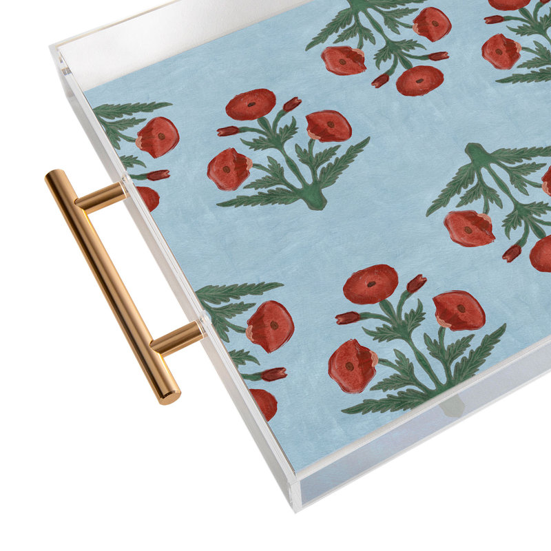 Christabel Red Mughal Poppies Acrylic Tray, Blue