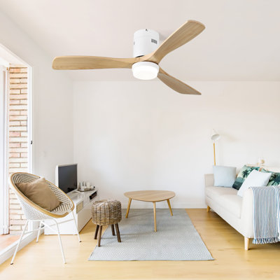 52 Inch Wooden Ceiling Fan With 18W Led Light 3 Solid Wood Blades Remote Control Reversible DC Motor For Home