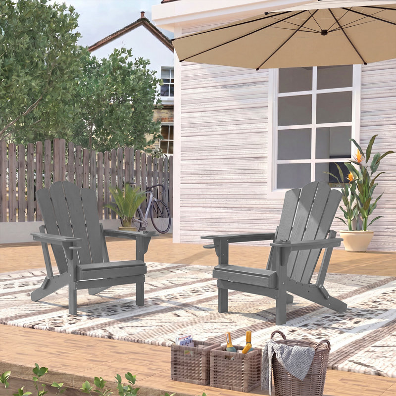 Ensemble de 2 chaises Adirondack en plastique PEHD résistant aux intempéries Devito (ensemble de 2), Gris, Ensemble de 2