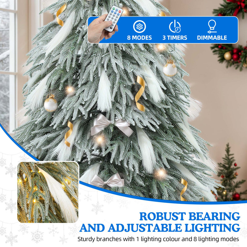 Arbre de Noël illuminé enneigé 6 pi avec lumières Pampas