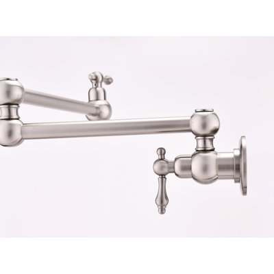 Wall Mounted Pot Filler Faucet Brushed Nickel, Effortless Water Flow With Double Handles, Corrosion And Surface Finish, Aerator Included Mount In Handles Guarantee Smooth Flow, Splash- For Quiet