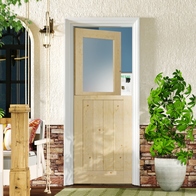 Porte extérieure - 1 porte d'entrée en bois de pin massif en verre givré massif, L 32 po x H 80 po