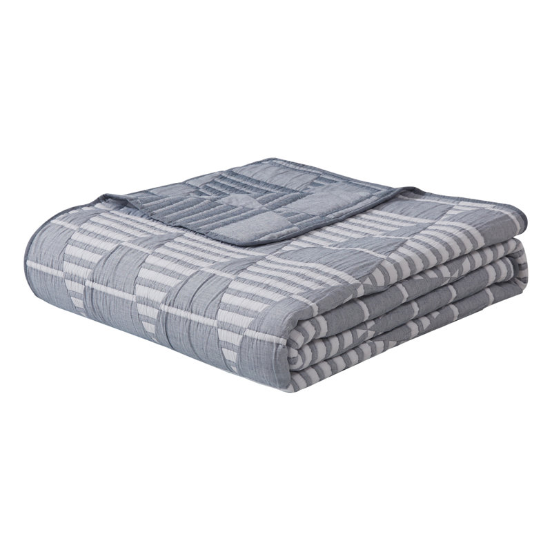 Ensemble de courtepointe réversible en mélange de coton tissé doux toutes saisons 3 pièces DESIGN STUDI, Bleu
