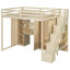 Lit mezzanine avec escalier de rangement, coiffeuse intégrée avec miroir et tiroir, garde-robe et armoires, ports et lumières de chargement USB-128509278