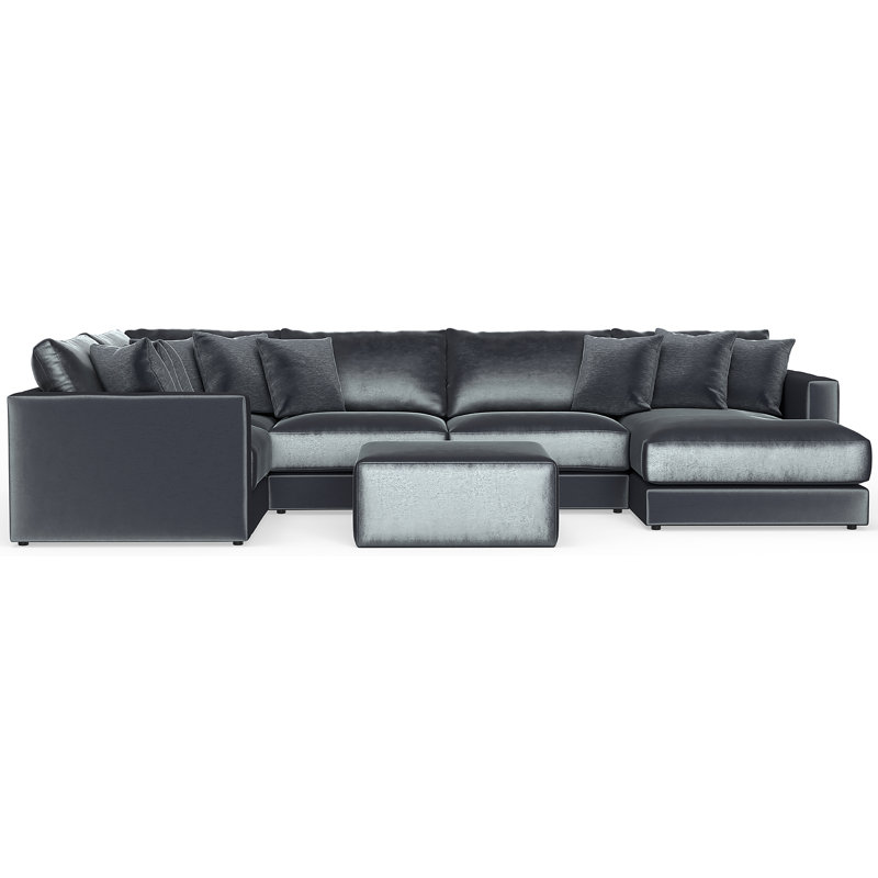 Rondale Five Piece Plush Extra Deep Sectional With Matching Ottoman, Grey