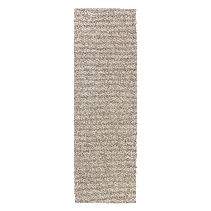 Contemporary Solid Striped Hand-Made Hand-Woven 100% Wool Area Rug, Runner 2'6" x 8', Beige