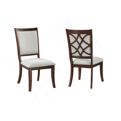 Traditional Dining Side Chairs Set Of 2Pc, Cherry Finish Wooden Beige Upholstered Seat Formal Chairs Dinng Room Furniture