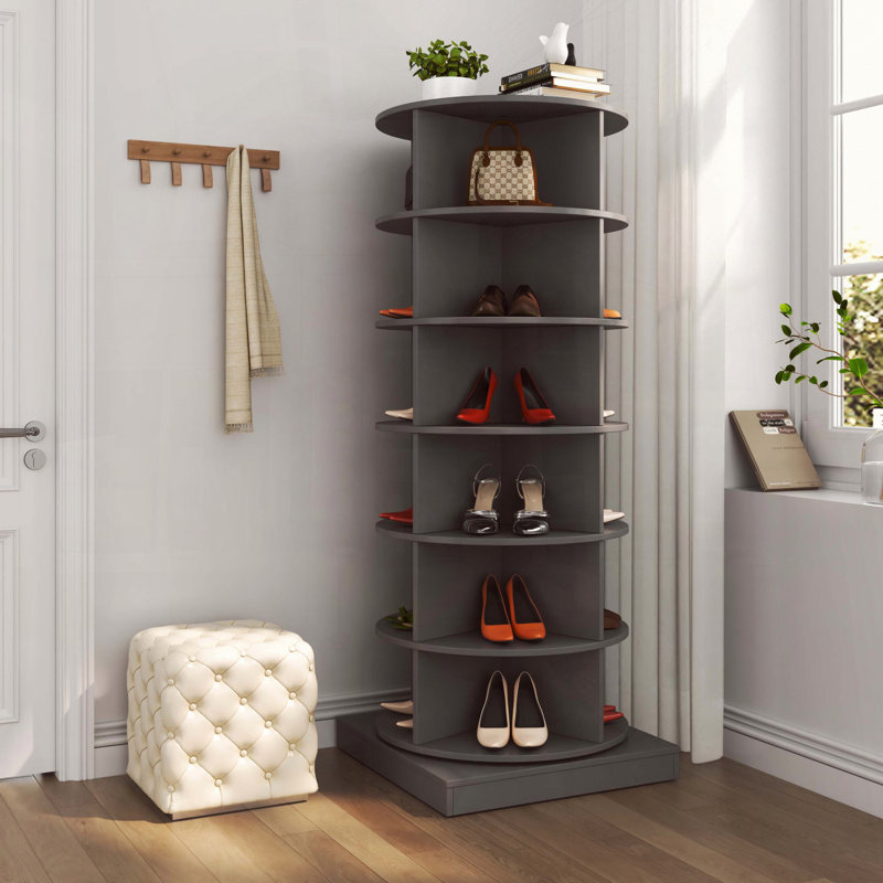 Blue 360 Rotating 6-Layer Shoe Cabinet, Gray, 23.62" H x 56.14" W x 23.62" D