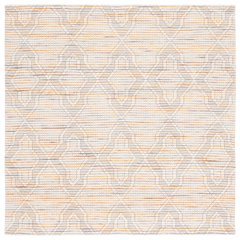 Geometric Handmade Hand-Loomed Ivory/Orange Area Rug, Square 6'
