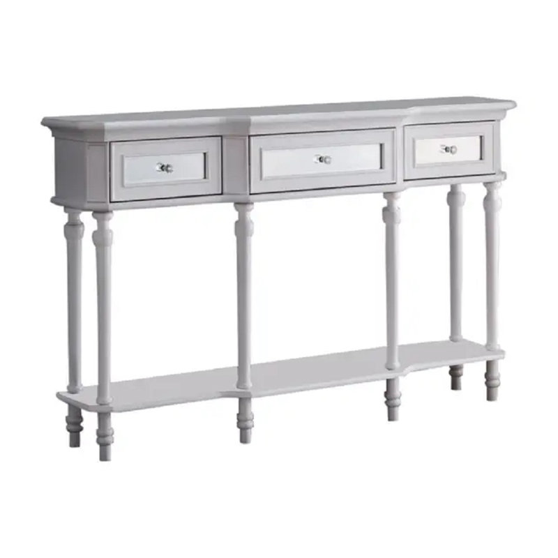 Kempas - Console en bois massif avec trois tiroirs de rangement et une tablette inférieure ouverte pour le salon ou le couloir d'entrée avec une conception intemporelle aux lignes simples et une construction classique fonctionnelle