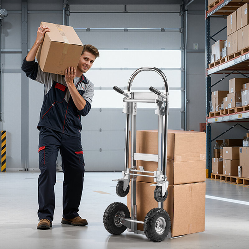 2 in 1 Hand Truck, 1000 lbs Load Capacity for 4-Wheel Mode, Convertible Hand Truck Dolly with Non-Slip Handle & Wheels, Portable Trolley Dolly for Moving Home, Office, Warehouse, Supermarket