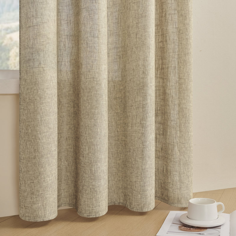 4 Pcs Polyester Linen Textured Light Filtering Semi-sheer Grommet Curtain Pair(set Of 2), 52" W x 96" L, Linen