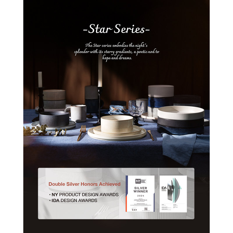 Famiware 24 Piece Dinnerware Set, Service for 8, Nebulas Blue
