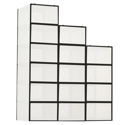 15 PCS Transparent Plastic Foldable Shoe Boxes with Lids for Closet and Apartment Entrance