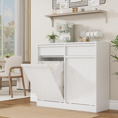 Armoire à linge avec paniers à double basculement, armoire à poubelle de ferme de 20 gallons avec 2 tiroirs pour la cuisine de la salle de bain