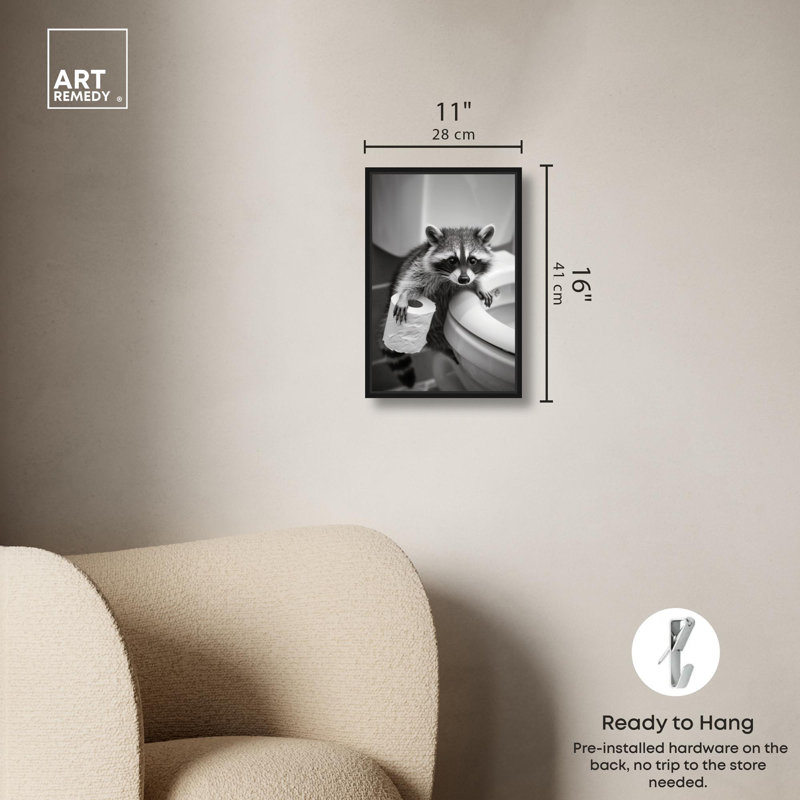 "Helper Raccoon", impression sur toile par Art Remedy, H 16 po x l 11 po, Structure noire