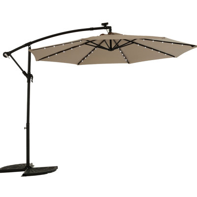 10Ft Solar-Powered Patio Umbrella, Practical Umbrella - Khaki Solar Led For Outdoor Enjoyment