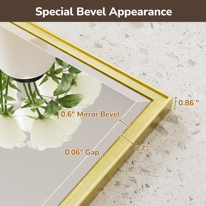 Rectangle Beveled Bathroom Accent Vanity Mirror with Aluminum Frame Tempered Glass , Brushed Gold, 30" x 36"
