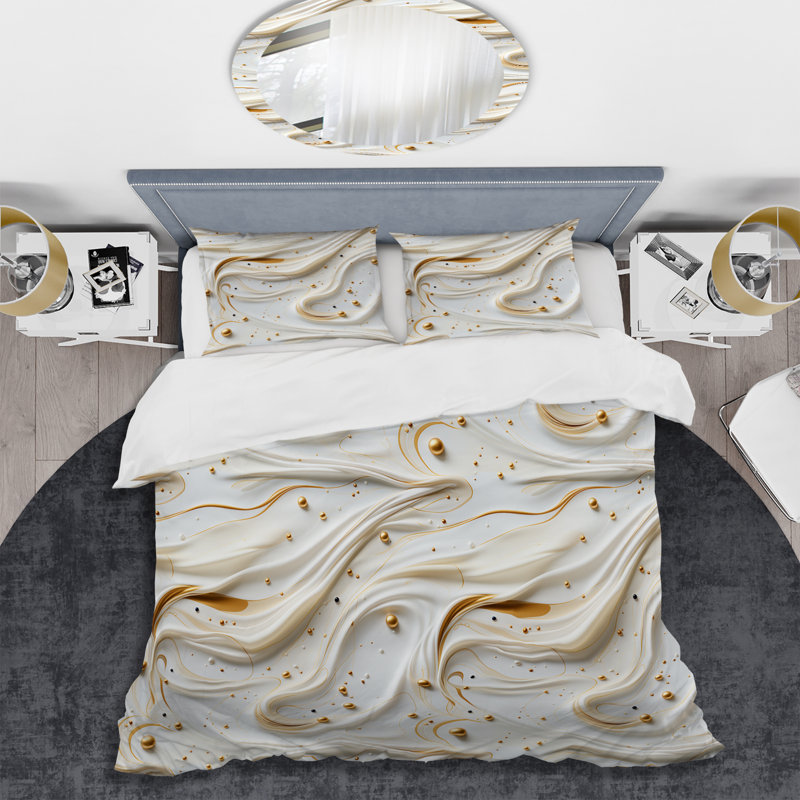 Glamorous Gold And White Marble Pearl Opulence II - Ensemble de housse de couette en marbre