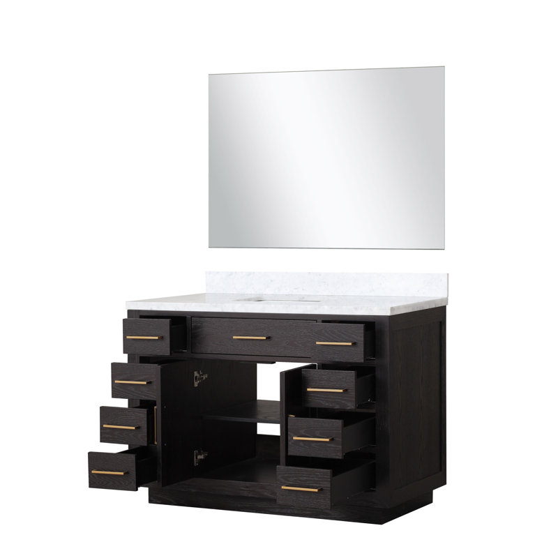 Meuble-lavabo double Shelter et miroirs 28 po, Chêne noir, 36", Marbre de culture blanc