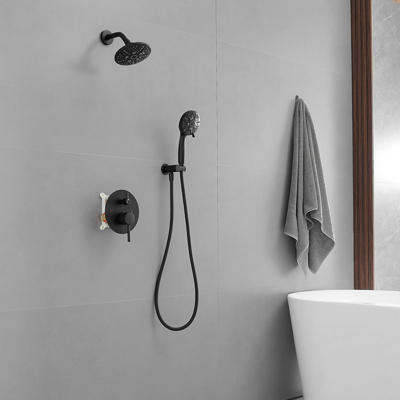 Système de douche complet avec valve brute, Noir mat
