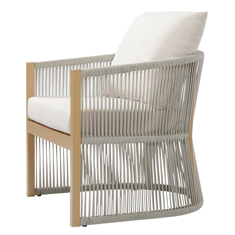 Carolene Curved Aluminum Lounge Chair With Cushions, Natural/Beige