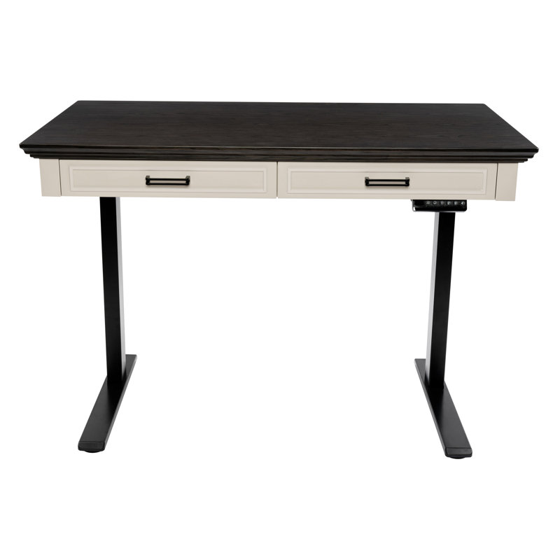 Adjustable Metal Base Standing Desk, Dark Brown/Cream