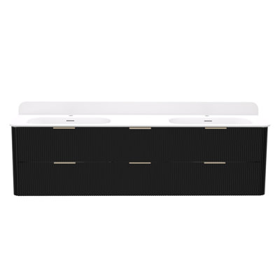 72" Solid Wood Wall-mounted Bathroom Vanity With Double Acrylic Sinks And Backsplash