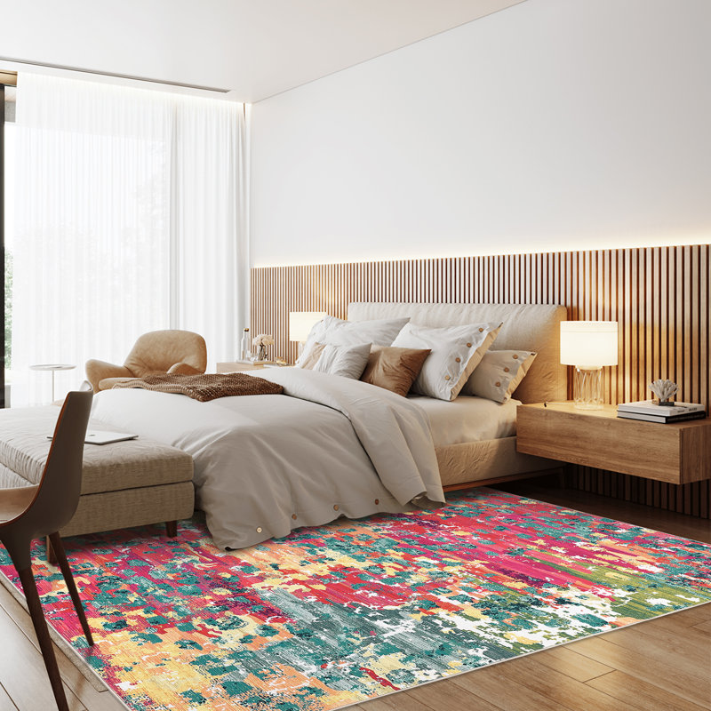 Jikai Washable Abstract Indoor Rug, Rectangle 5' x 7'