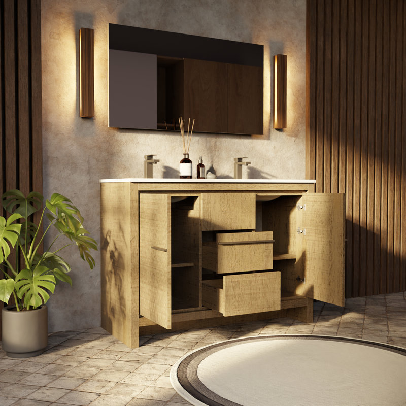 Lafarre Lafarre 48 in W x 20 in D Double Bath Vanity, Rustic Acacia, White Cultured Marble