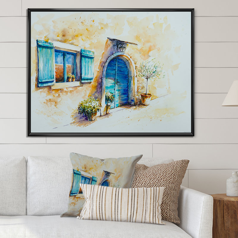 Volet bleu pour porte et fenêtre - Décoration murale traditionnelle en toile, H 34 po x l 44 po x P 1,5 po