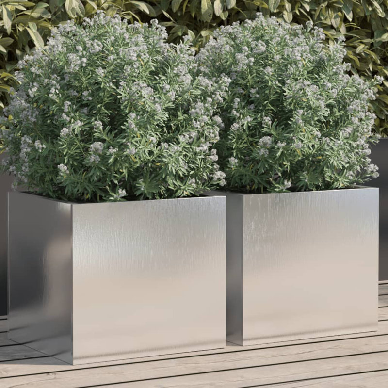 Planter Steel, Silver, 29cm H x 32cm W x 30cm D, 2