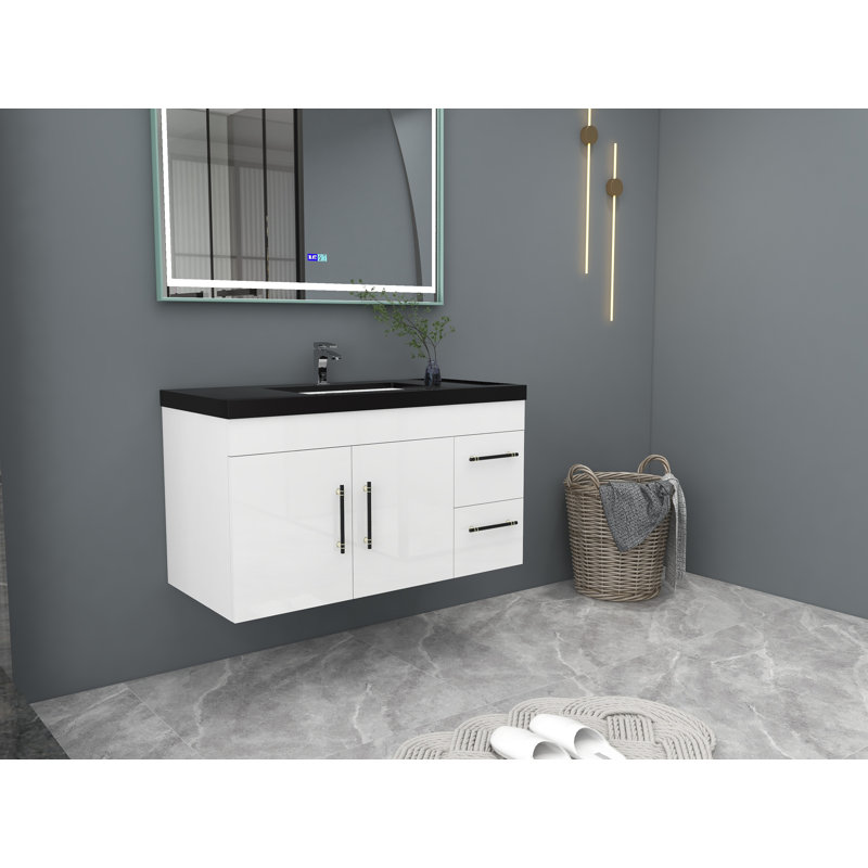 Campbel 41.75'' Single Bathroom Vanity with Plastic Top, High Gloss White, Matte Black