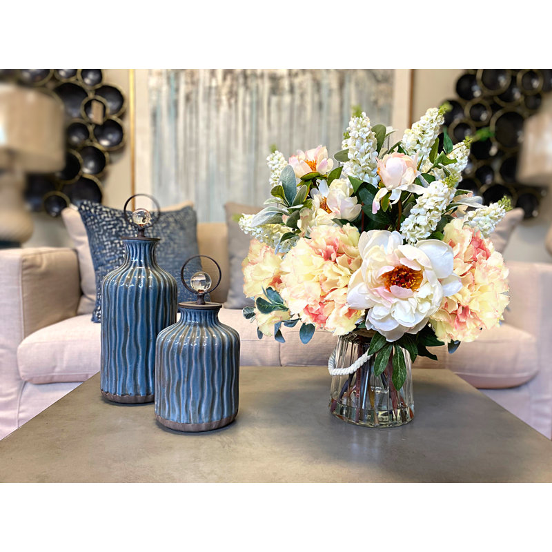 Mixed Bouquet in Ribbed Glass Vase