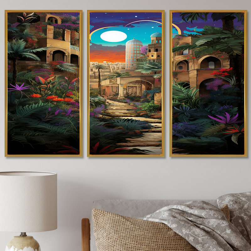 Ensemble d'art mural Richins - City Buildings, Cadre flottant doré, H 28 po x l 36 po x P 1 po
