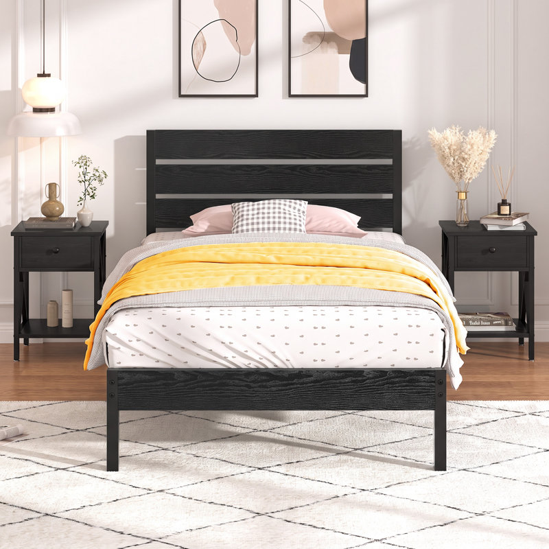 Alicia Steel Piece Bedroom Set, Black, Twin