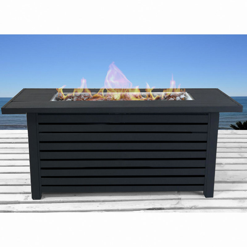 Steel Propane/Natural Gas Outdoor Fire Pit Table With Lid, 25" H x 22" W x 54" D, Black